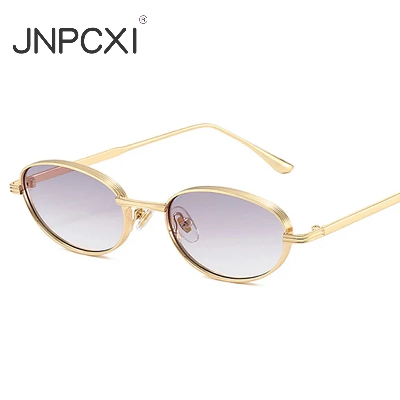 JNPCXI New Vintage Oval Metal Women Sunglasses Shades UV400 Fashion Gradient Blue Shades UV400 Men Punk Sun Glasses