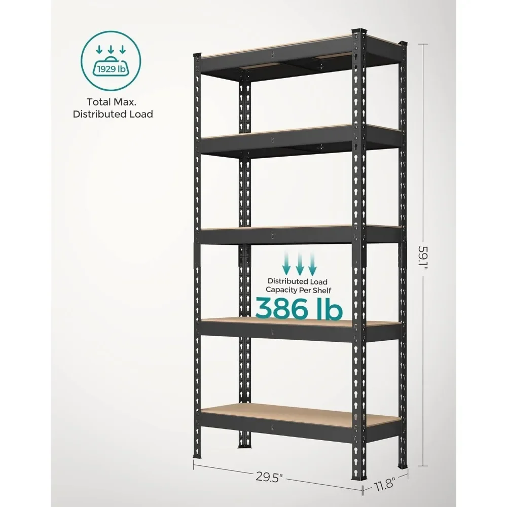 5-Tier Storage Shelves, Set of 2 Garage Storage, Boltless Assembly, Adjustable Shelving Units, 11.8 x 29.5 x 59.1 Inches