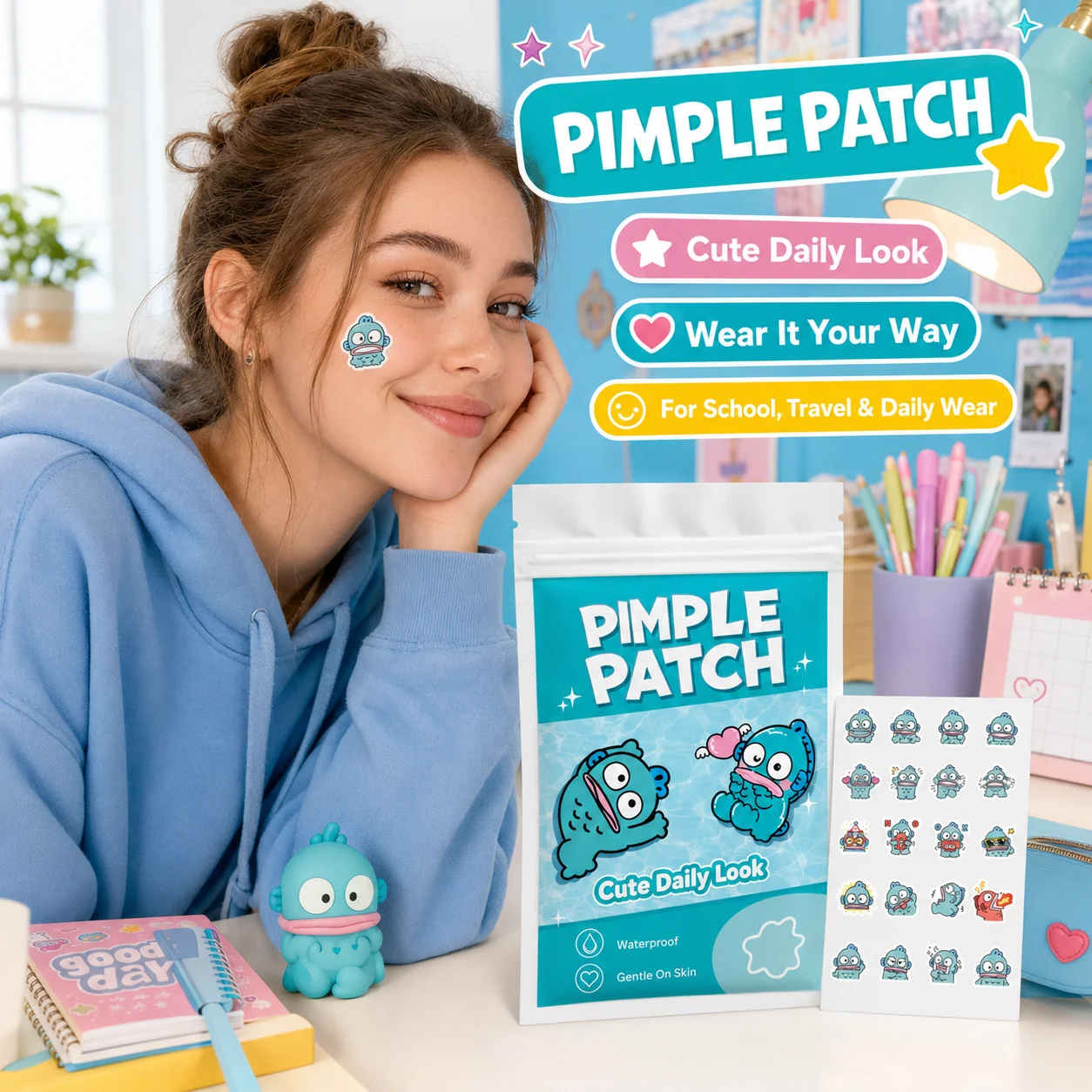 Sanrio Acne Pimple Patches, Hydrocolloid Spot Cover Stickers, Cute Face Care Patches for Daily Use