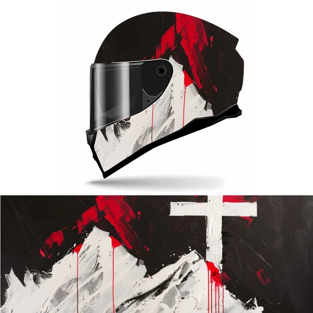 

Dramatic Black - White - Red Cross Helmet Vinyl Wraps, Waterproof Self-adhesive Helmet Vinyl Wraps, Surface Protection, Personal