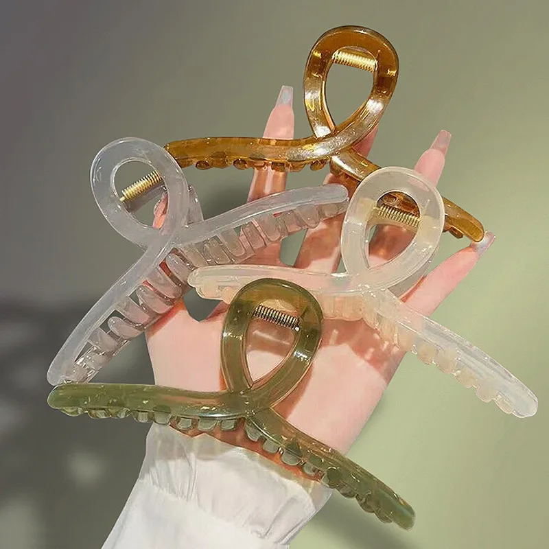 Fashion Hair Accessories Women Elegant Translucent Cross Rectangle Geometric Hair Claws Lady Sweet Hair Holder Toothed Clip