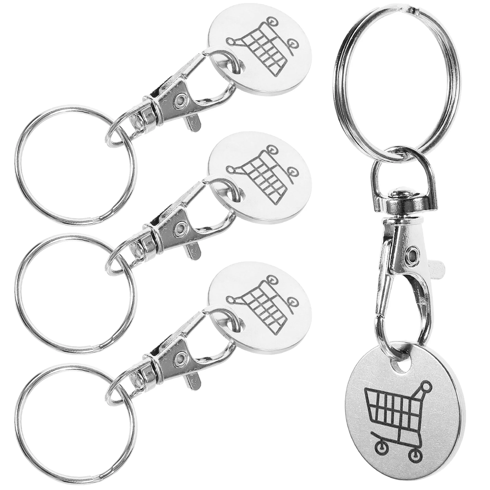4 Pcs Shopping Tokens Trolley Cart Backpack Stainless Steel Insert Keychain Holder Rings Quarter