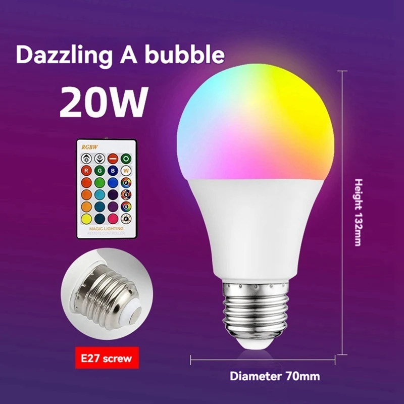 AC17-Led Colorful Light Bulb E27 Screw Bulb Lamp Dimming Remote Control With Memory Atmosphere Bulb