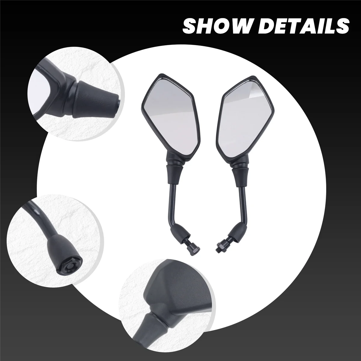 Mega SaleUniversal 2Pcs Motorcycle Big Size Rear View Mirror Black Motorcycle Motorbike Chrome Scooter Rearview Rear View Side