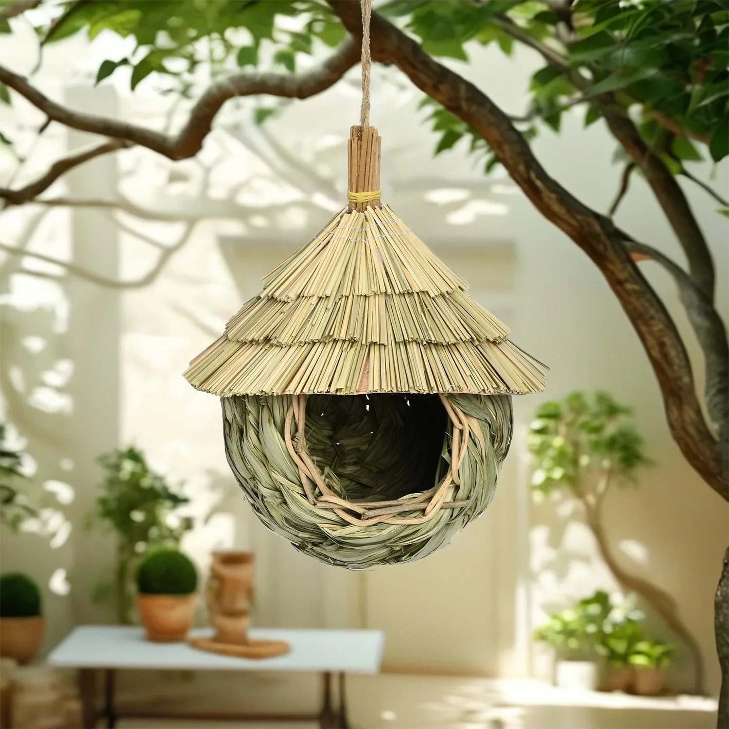Nido de paja para pájaros, casa colgante para pájaros para mascotas, nido de pájaro para loros, patito canario, periquito, nido de pájaro hecho a mano con forma de panal