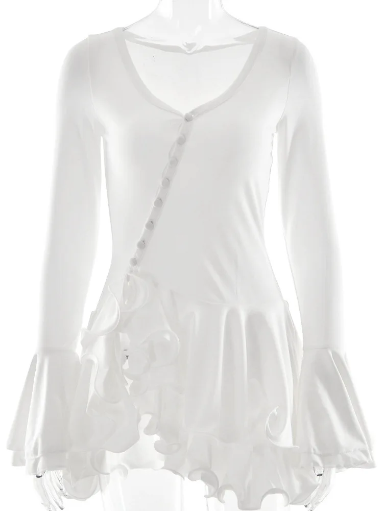 CNE แฟชั่นแขนยาว Dr Drifting Irregular Hemline Ele Aosphere Feels Pleated High Waist Polyester...