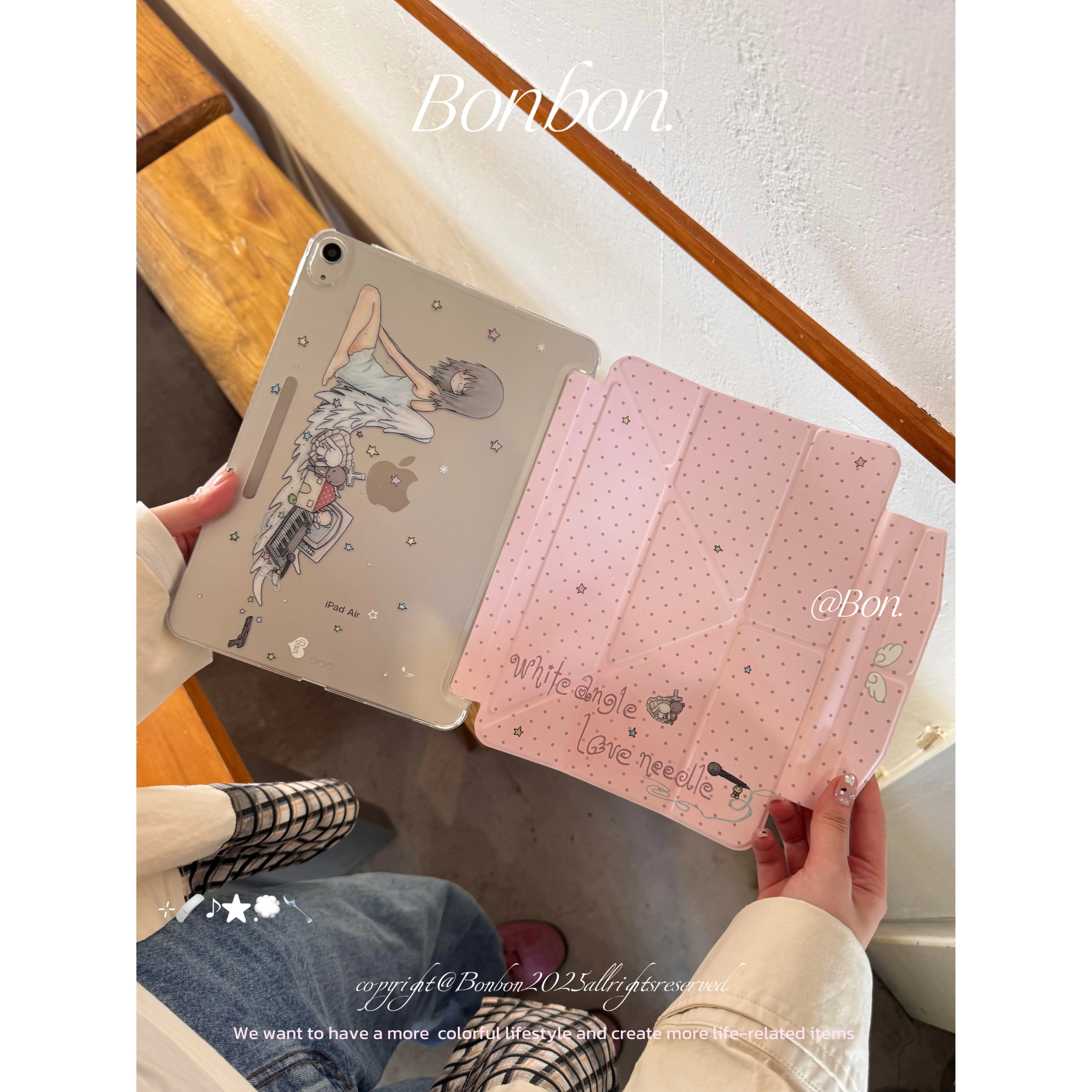Polka Dots Angel Wings Girl Tablet Case For iPad Pro 11 13 M2 M4 M3 10.2 5/6th 7/8/9/10/11th Mini 6 7 Air 3 4 5 6 Stand Cover