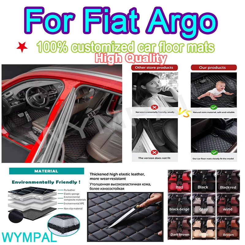 

Luxury Customized Leather Car Floor Mat For Fiat Argo 2020 2021 2022 Protect Vehicle's Interior Accessory Artificial Full Set