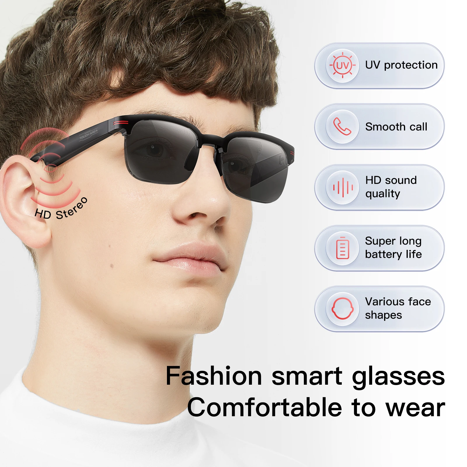 EIGIIS 2024 New Smart Glasses Wireless Call Music Playback Half Frame Sunglasses With Blue Light UV Protection IP67 Waterproof