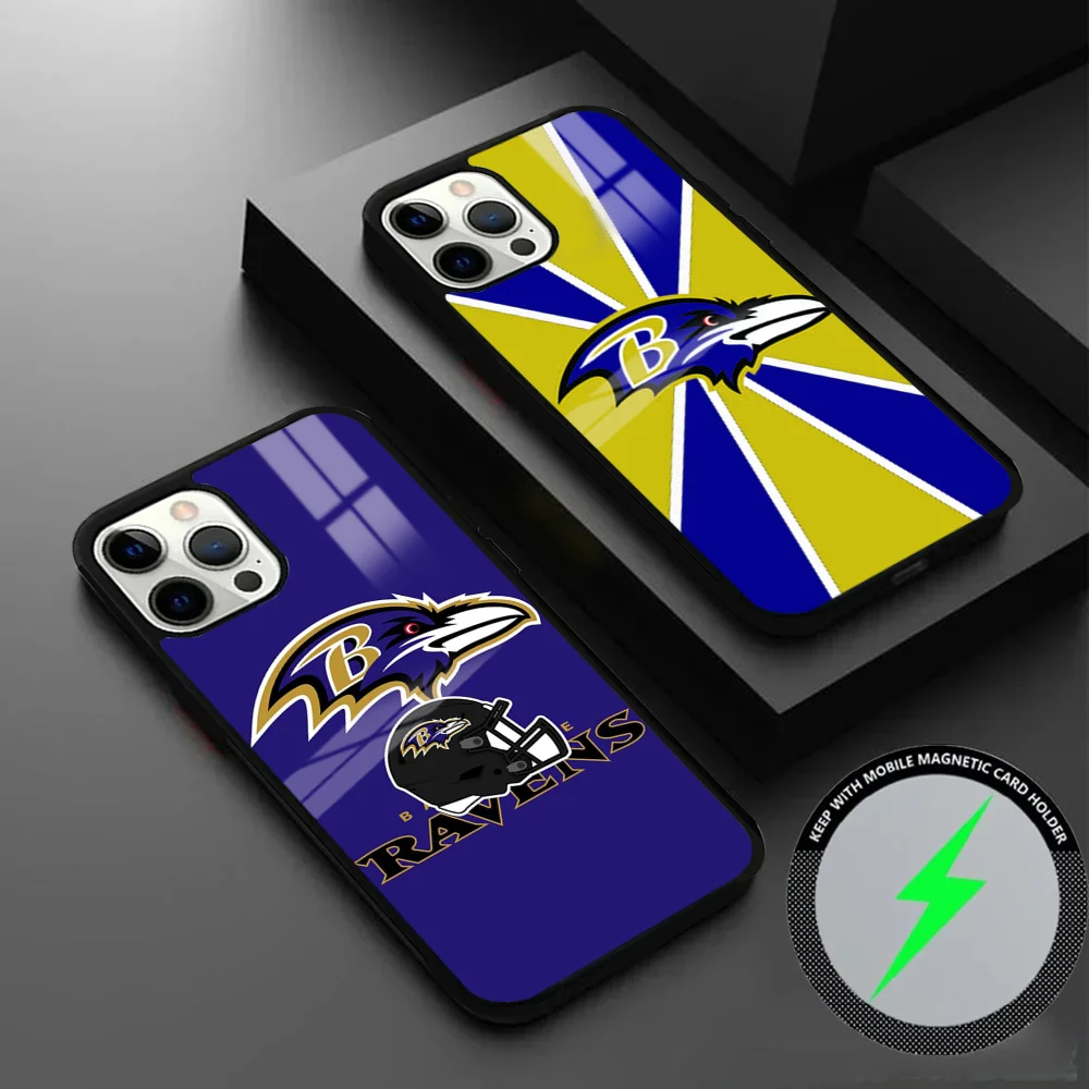 B-Baltimore R-Ravens-S Phone Case For iPhone 16 15 14 13 12 11 Pro Max Plus Mini Magsafe Mirror Wireless Magnetic Cover