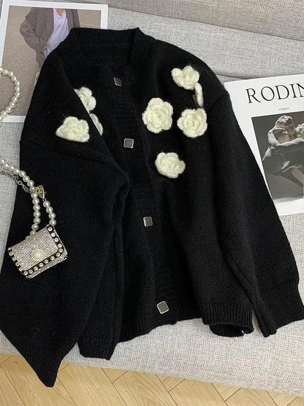 

Large Size 300 Pou Bla Open Cardigan Women's Autumn Winter Commute Flower Sweater Jaet Trendy Korean Sle Loose Fit