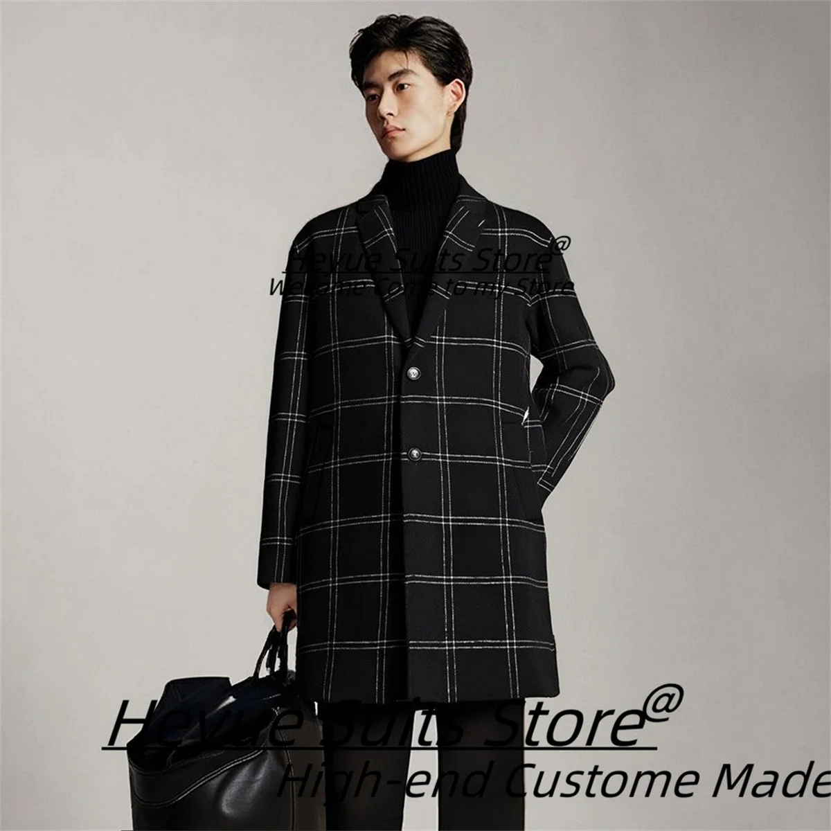 

Korean-style Business Plaid Formal Long Men Suits Customized Slim Fit Notched Lapel Man Party Tuxedos 2 Pieces Sets Ropa Hombre