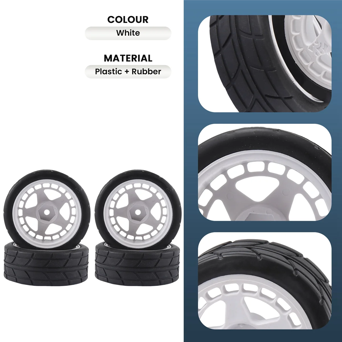 4 pièces 12mm Hex 65mm pneus de roue en caoutchouc pour Tamiya XV-01 TT-01 TT-02 LC Racing PTG-2 HPI WR8 HSP 1/10 RC voiture, 2