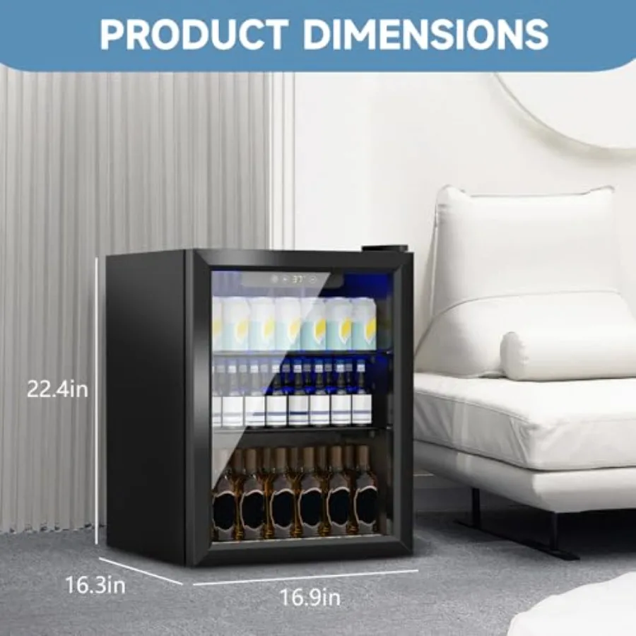 1.6 Cu.Ft Mini Fridge for 70 Cans Small Beverage Refrigerator with Glass Door Adjustable Shelves Digital Display Compact Drink