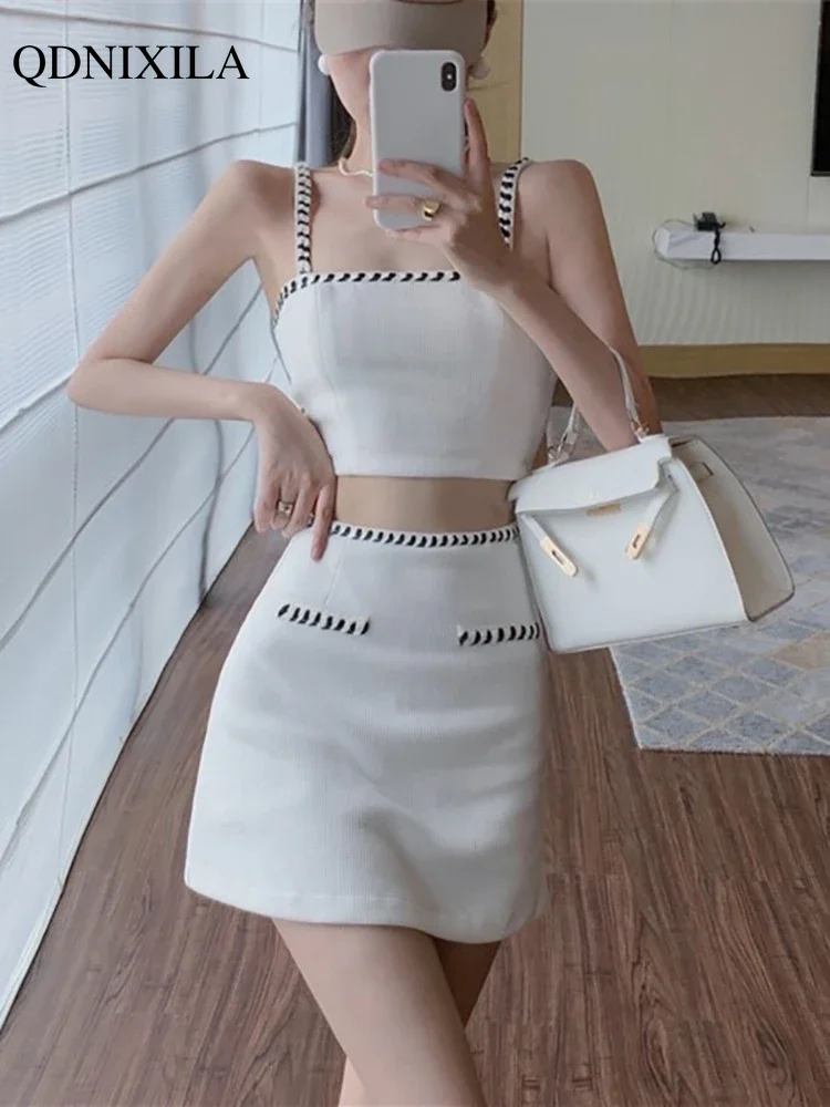 2023 Women\'s Skirt Sets Dress Fashion Sleeveless Vest with Skirt 2 Piece Set Short Tank Top High Waist Skirt Suit Summer Outfits