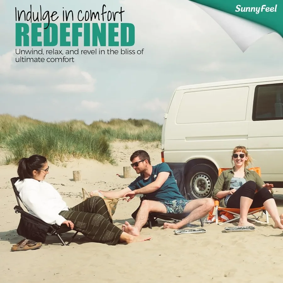 كرسي شاطئ للتخييم منخفض قابل للطي مكون من قطعتين كرسي حديقة محمول خفيف الوزن مع حامل أكواب خلفي شبكي للسفر في الهواء الطلق والنزهات #4