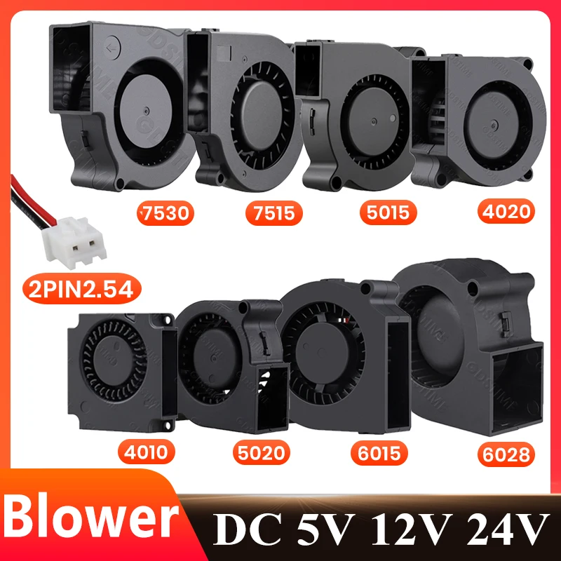 

Gdstime 5015 24 В Вентилятор 4010 Вентилятор улитки 2PIN DC 5 В 12 В Мини-вентилятор для 3D-принтера 7015 7530 Вентилятор охлаждения 3010 5020 Турбовентилятор Радиальный охладитель