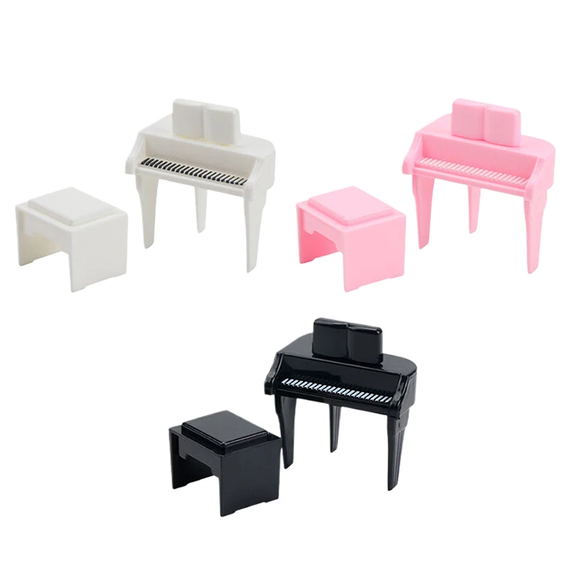 1/12 Dollhouse Miniature Piano With Stool Dollhouse Simulation Musical Instrument Model Dolls House Scene Decoration Ornament