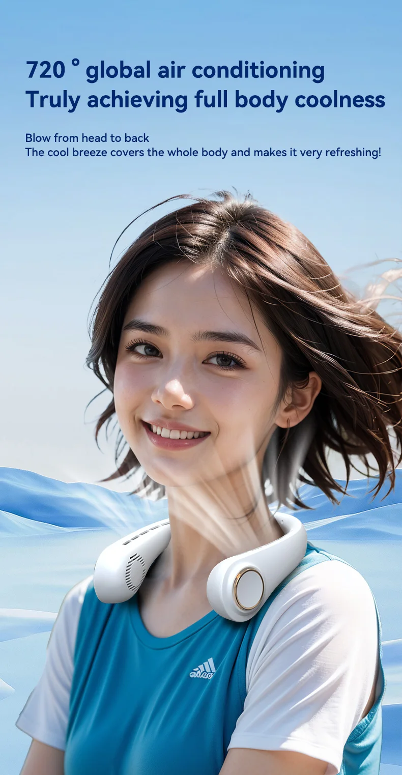 Portable Hanging Neck Fan Rechargeable Personal Neck Ventilator Digital Display Personal Cooling For Outdoor Travel Sports
