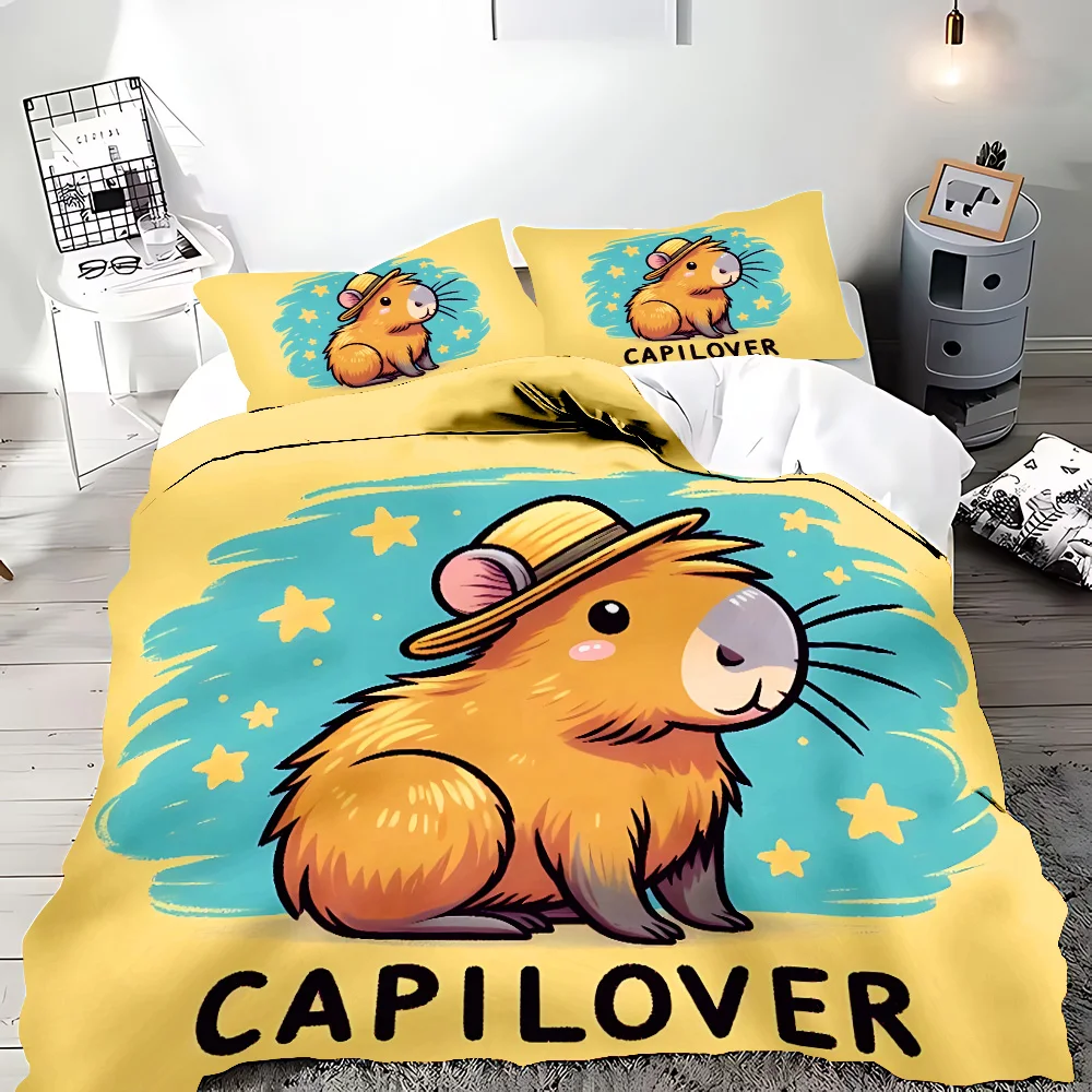 

Cute Cartoon Capybara Duvet Pillowcase Bedding Set Adult Boy Girl Bedroom Decoration Children Gift Single Double Large Size