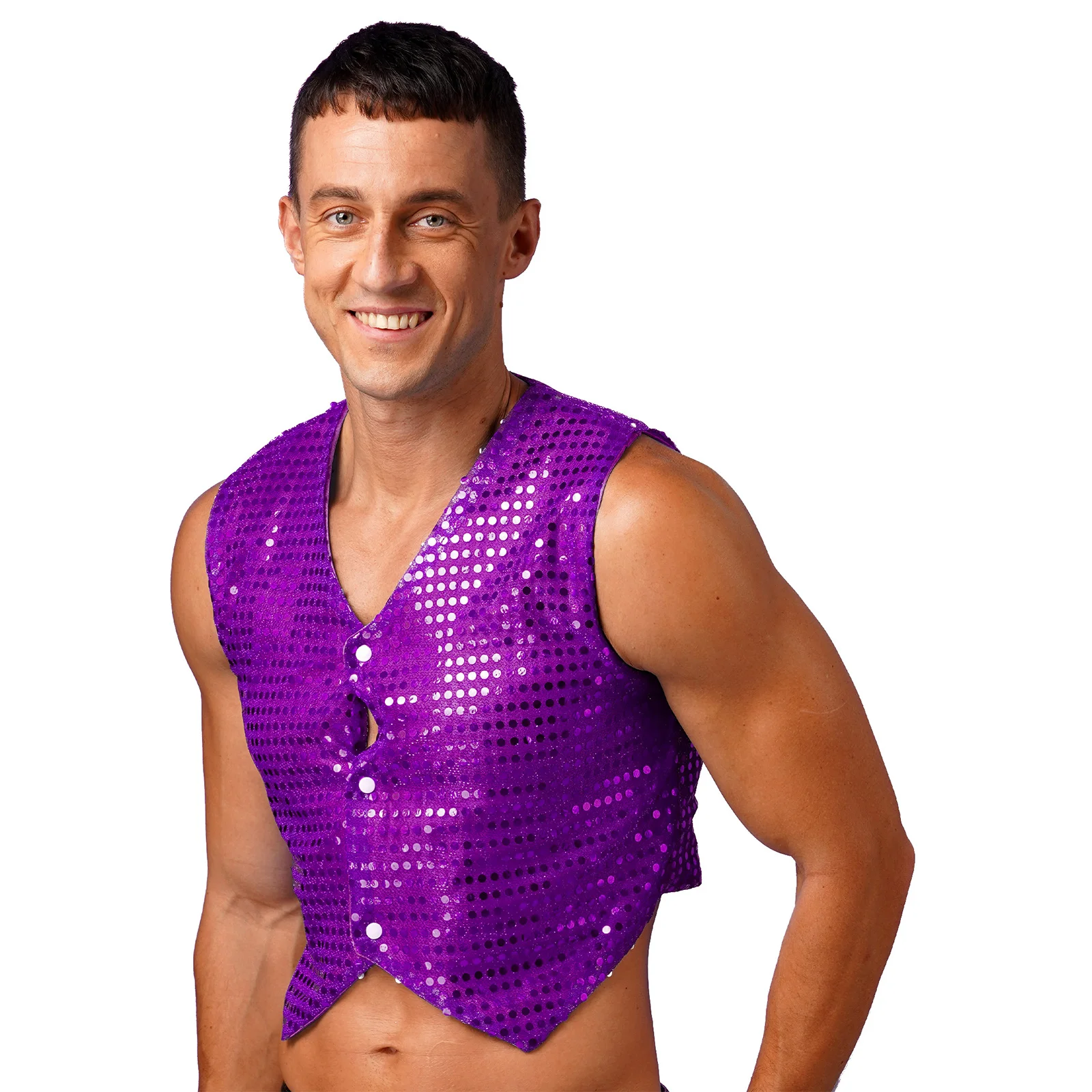 Mens Hip-hop Dance Performance Costume Disco Jazz Dance Vest Sleeveless Irregular Hem Waistcoat Glittery Shiny Sequined Tops