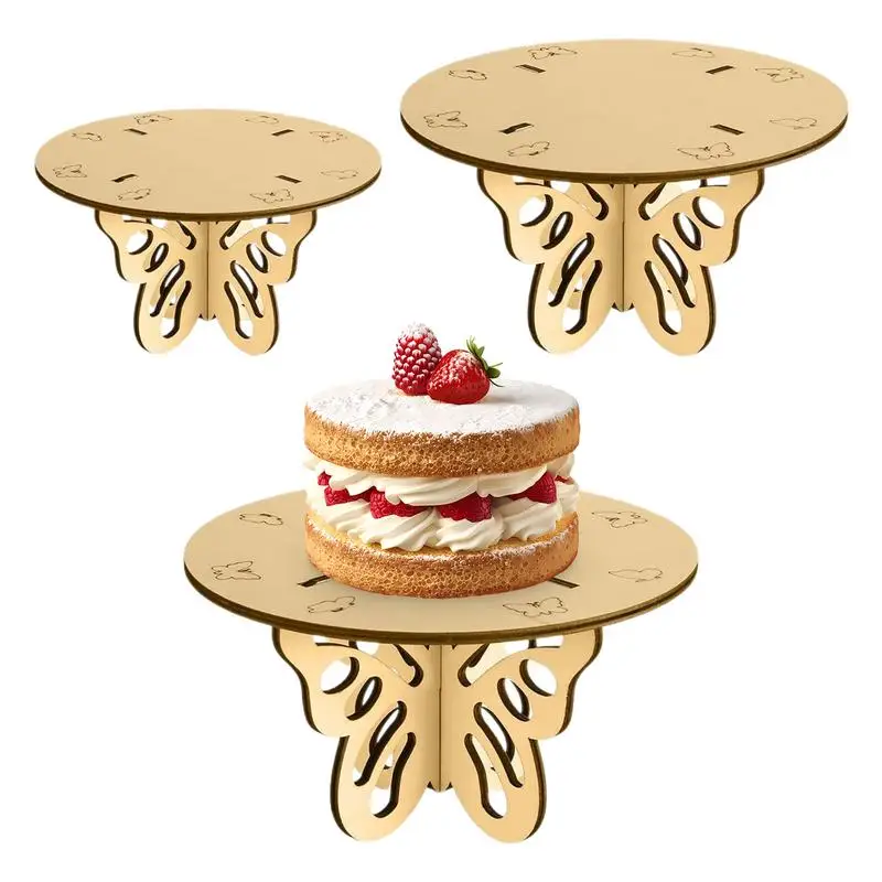 

Cake Stand 3 Tier Cake Holder Transparent Round Wooden Cupcake Cake Stand Assemble Disassemble Birthday Tools Party Stand Decor