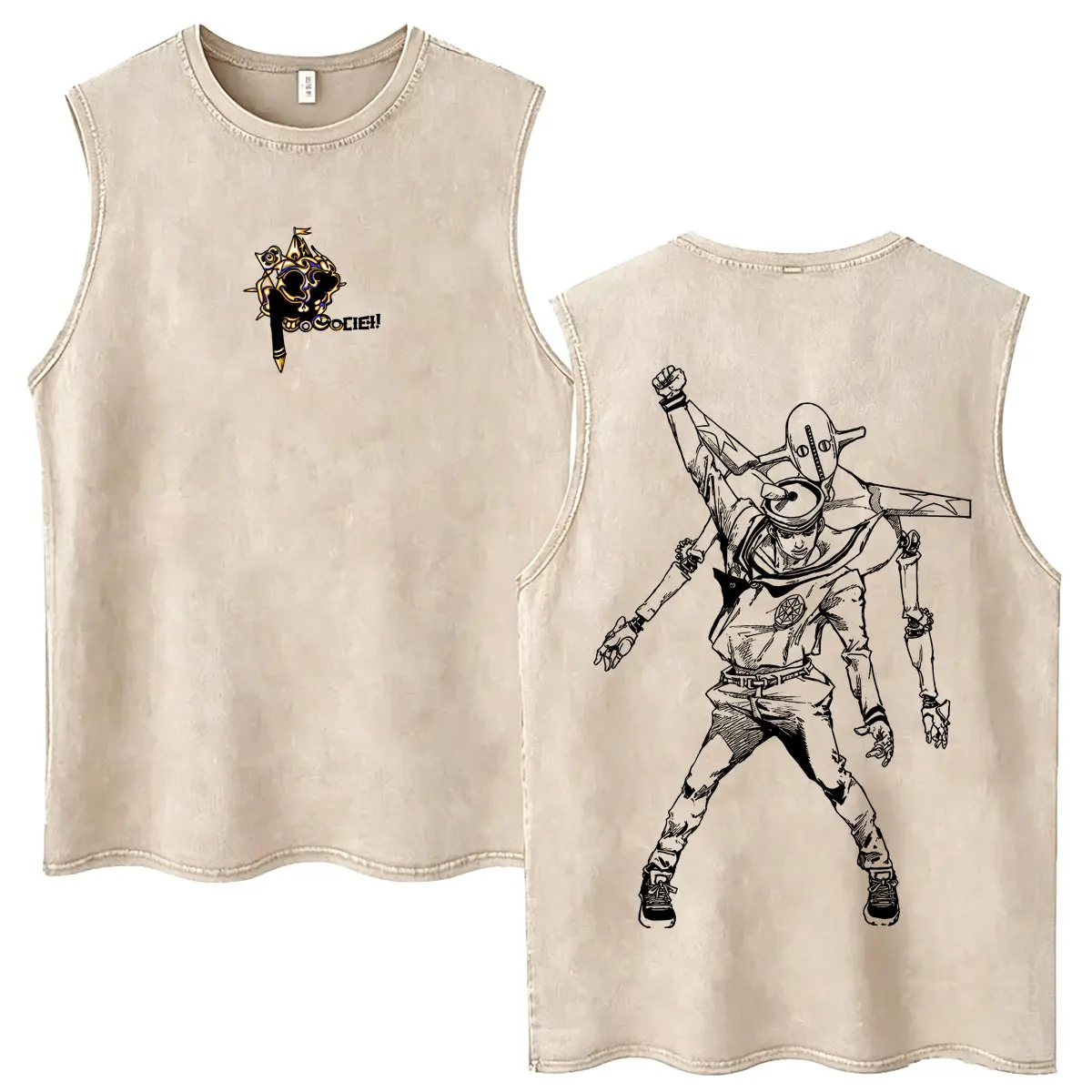 Anime Jojo Bizarre Adventure Vintage Washed Tank Tops Funny Manga Dio Brando Sleeveless T Shirt Men Casual Oversized T-shirts view 3