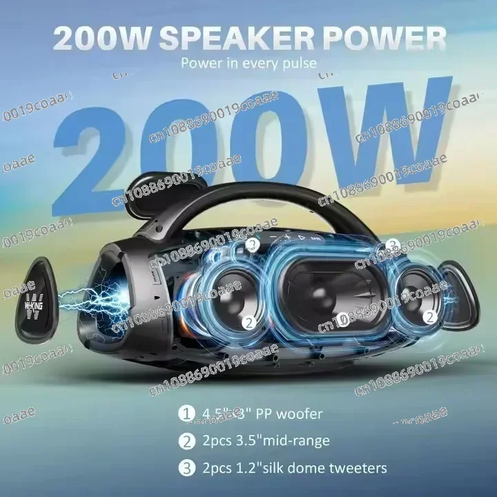 W-KINGS Latest D20 Poweul 200W Super Bass IPX6 Waterproof Outdoor Boombox Wireless Blue Tooth Speaker with Fast Charging X20