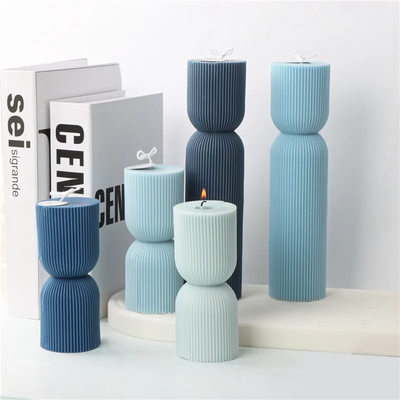 

Cylindrical Double-section Vertical Pattern Candle Silicone Mold Gypsum form Carving Art Aromatherapy Plaster Home Decoration