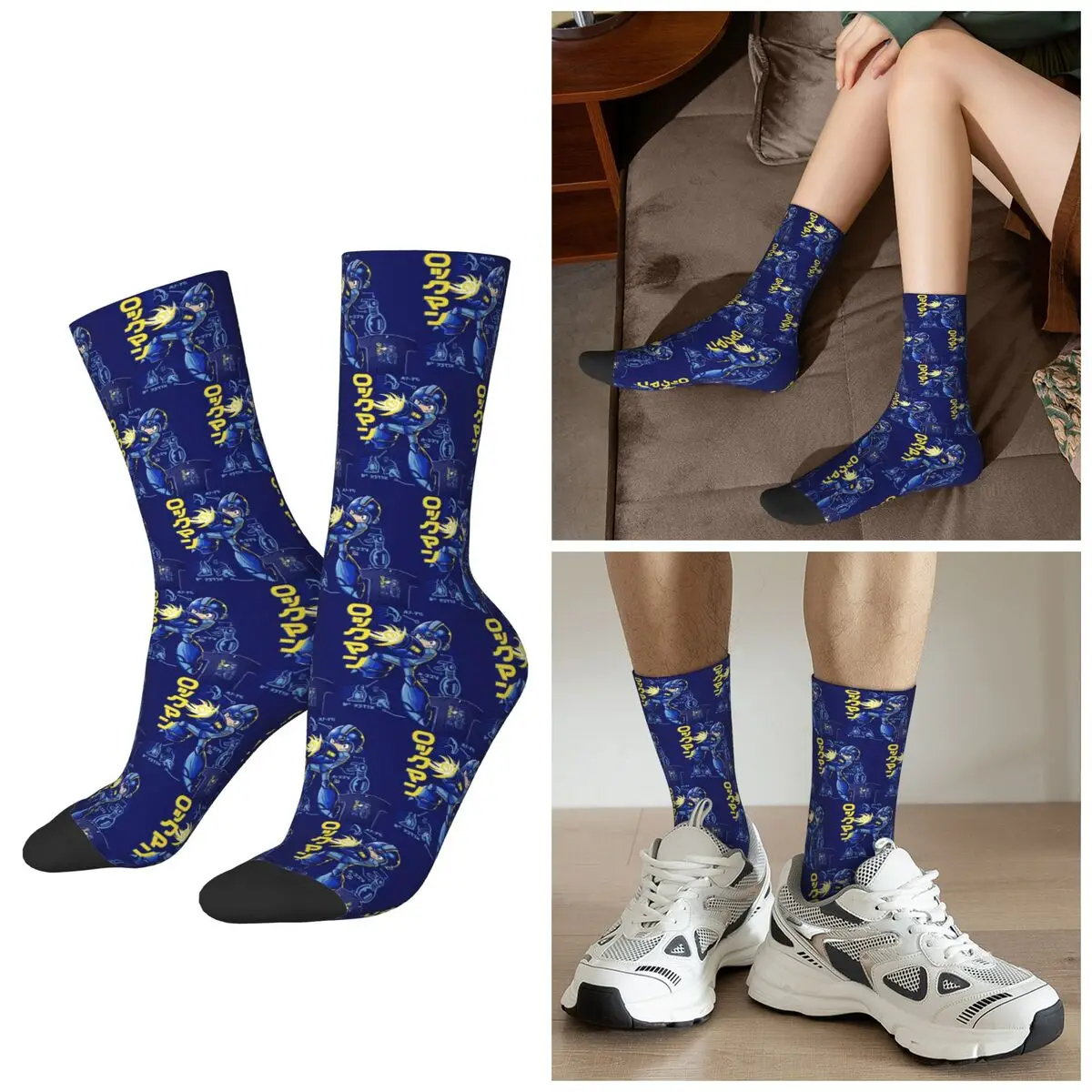 All Seasons Megaman Video Game Mega Man Socks Harajuku Crew Socks Hip Hop Stockings for Men Women Valentine's Day Gifts