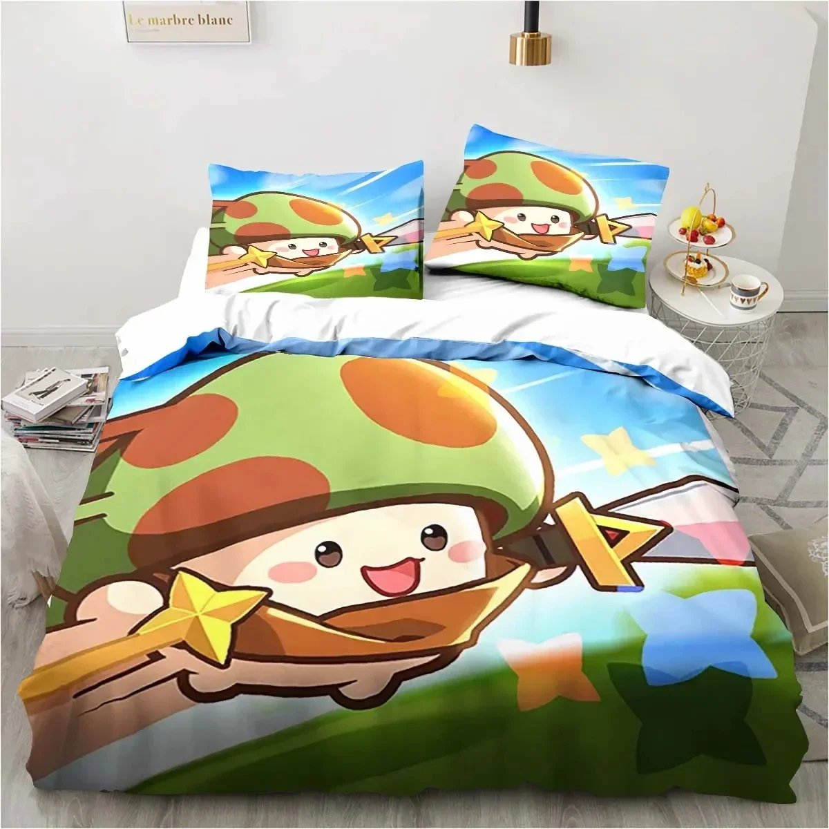 Exquisite Anime Legend Game Mushroom Bedding Set,Duvet Cover Bed Set Quilt Cover Pillowcase,King Queen Twin Size Boys Girls Adu
