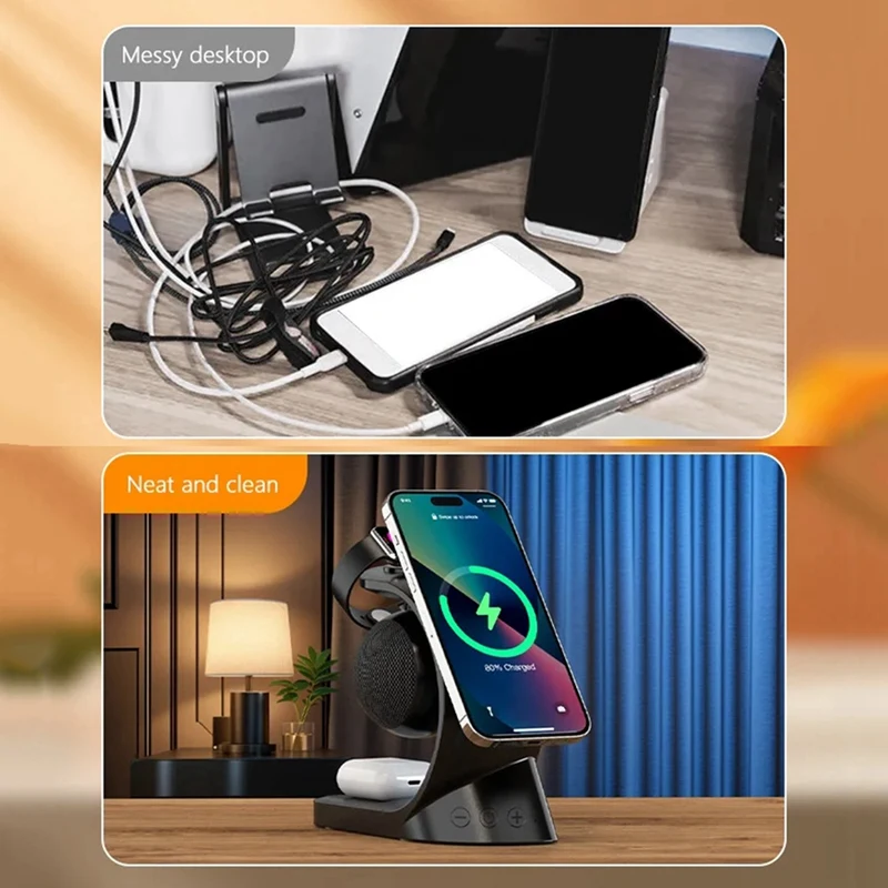 5 In 1 Bluetooth Speaker Magnetic Wireless Charger 15W Fast Charge For Watch Earphone For Universal Mobile