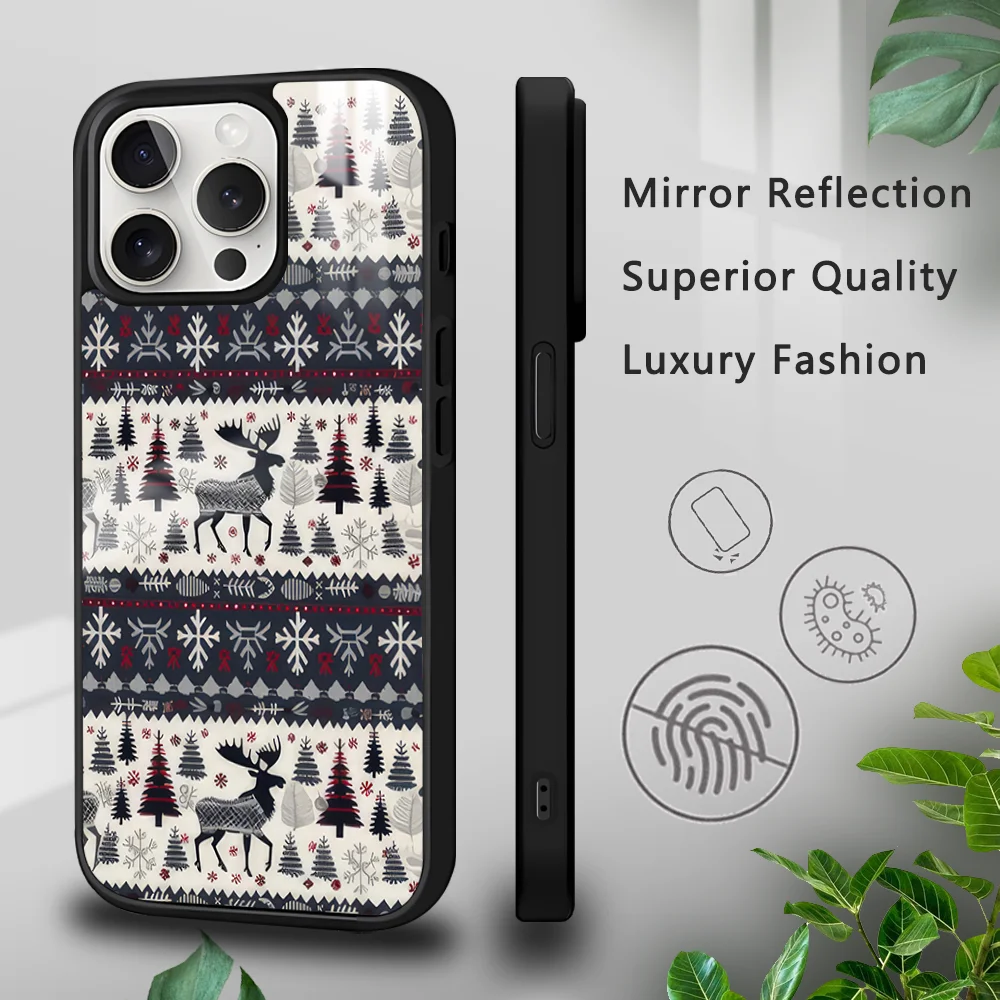 Christmas Adorable Reindeer Phone Case For iPhone 15 14 13 12 11 Pro Xs Max Mini XR X 7 8 Plus luxury Mirror Hard Funda