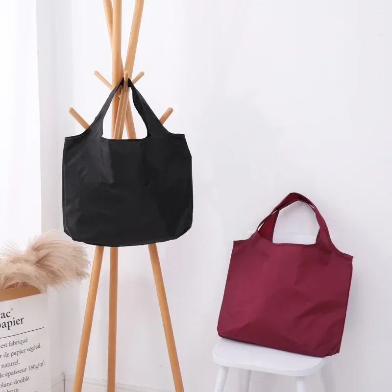 FLB01 tas belanja lipat portabel, tas bahu portabel dapat digunakan kembali untuk perjalanan belanja warna polos sederhana