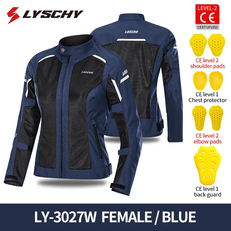 Newest LYSCHY Girls Summer Breathable Mesh Night Reflective Racing Jacket CE1/CE2 Women Riding Clothes Slim Motorcycle Jacket