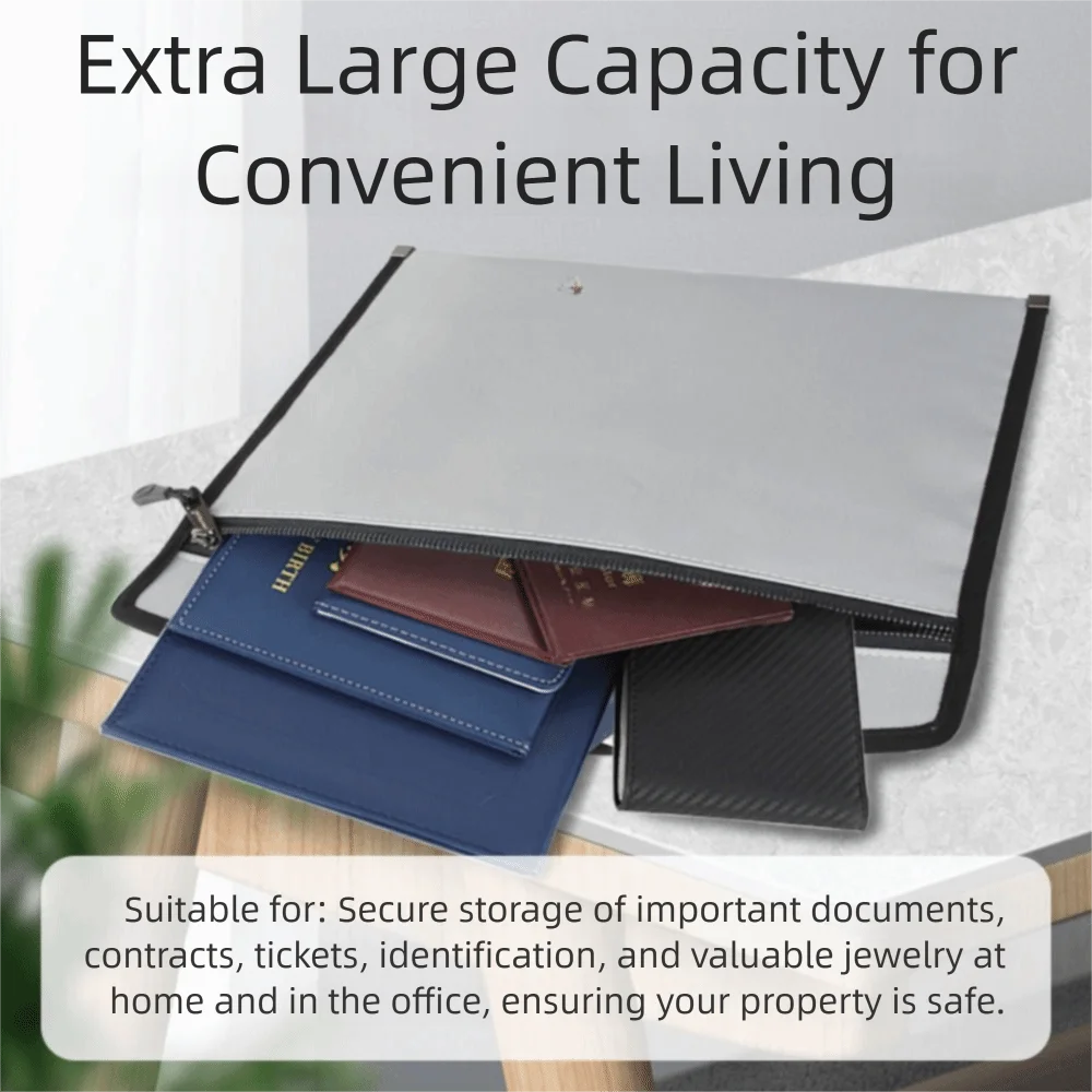 Zipper Closure Fireproof Document Bag Waterproof S/M/L Cash Safe Storage Pouch Double Layer Top Handle