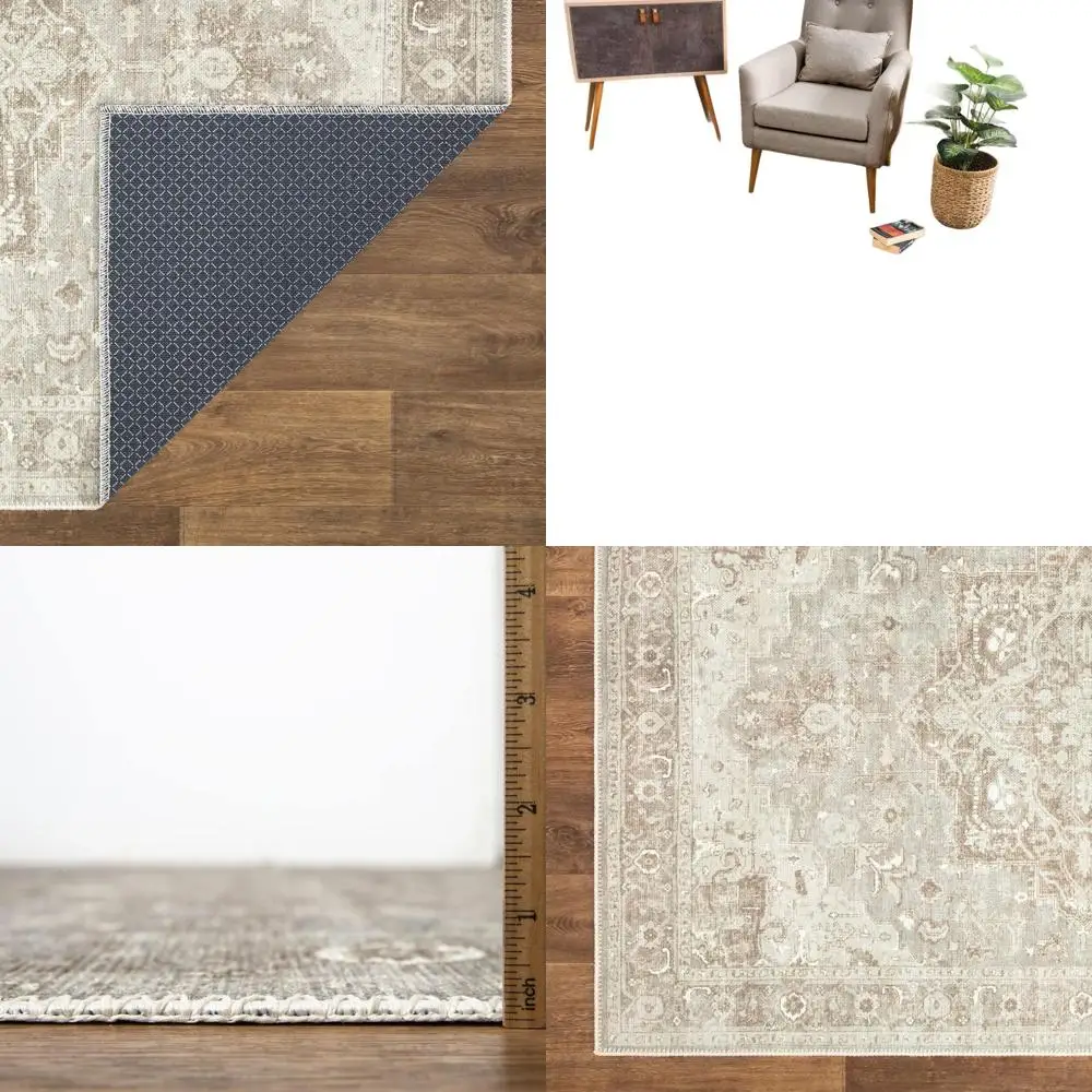 

Традиционный ковер бежевого и серого цвета 5x7 — нескользящий, моющийся для гостиной, спальни, столовой, кухни