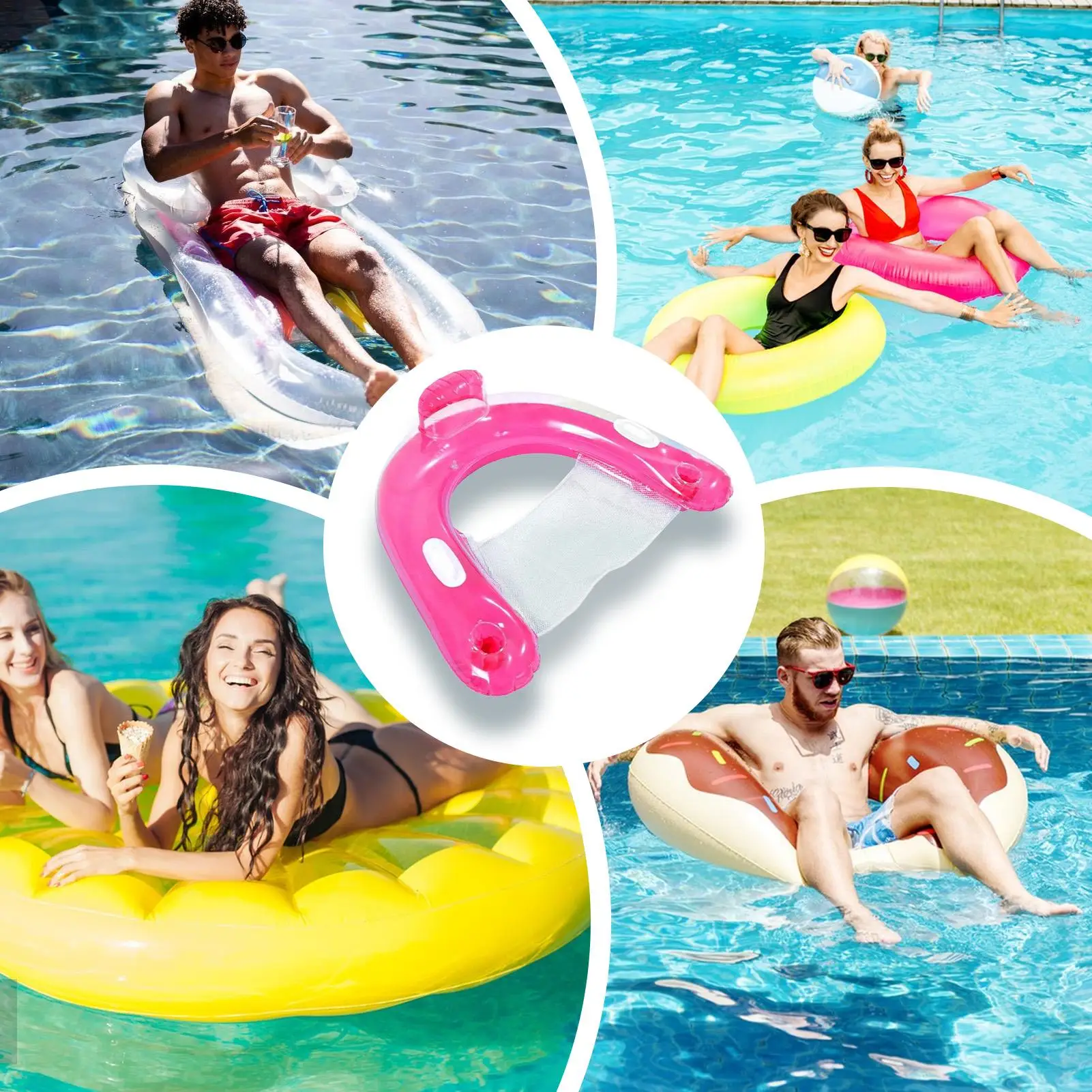 Silla flotante para piscina, silla inflable para piscina, flotadores de agua, cama flotante plegable, accesorios de natación portátiles para mujeres, hombres y niños