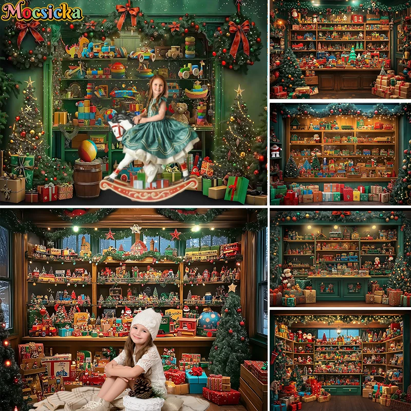 

Mocsicka Christmas Toy House Backdrop Photography Bear Xmas Tree Nutcracker Decor Baby Kids Portrait Photo Background Studio