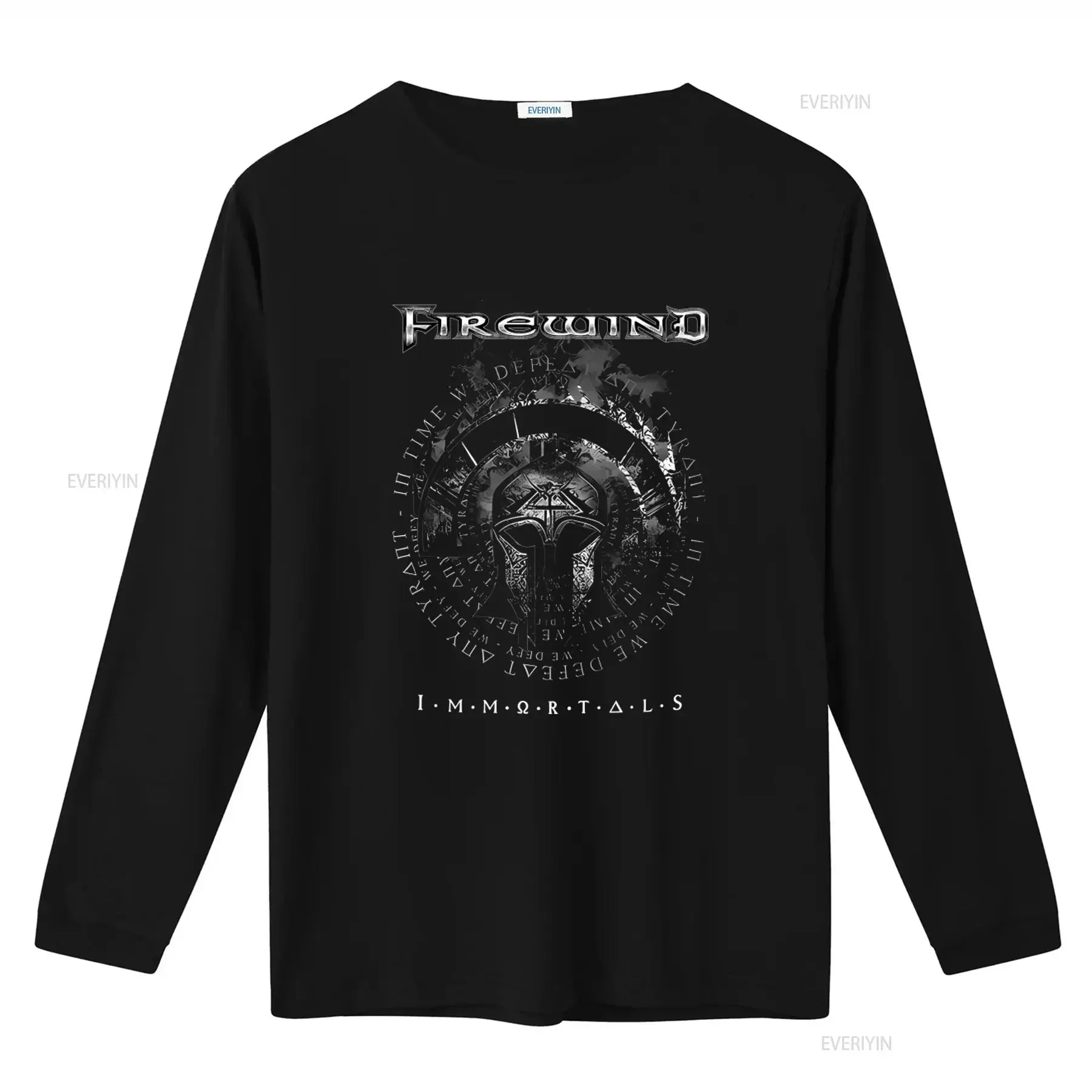 FIREWIND Immortals 1 T Shirt for Men Stylish Rock Band Design with Spartan Helmet and Symbolic Text Perfect Music Lovers