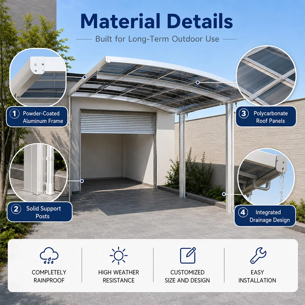 Modern Double Aluminum Carport Polycarbonate Flat Roof Waterproof 6063 T5 Outdoor Vehicle Shed Garage Shelter Canopy Custom