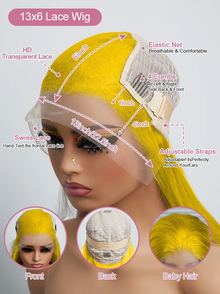 220 Dichte hellgelb gerade 13x6 HD Lace Frontal Perücken 100 % Echthaar brasilianische 613 goldfarbene Remy Perücke vorgezupft 40