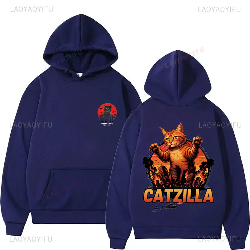 

Hoodie Japanese Art Catzilla Cat Funny Cat Graphic Long Sleeve Street Fashion Sweatshirt Autumn Winter Men Women Pullover