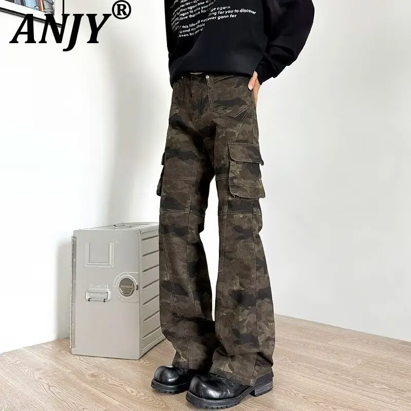

ANJY Autumn New Women Cargo Jeans Three-Dimensional Multi-Pocket Camouflage Slimming Safari Style High Street Denim Pants A10162