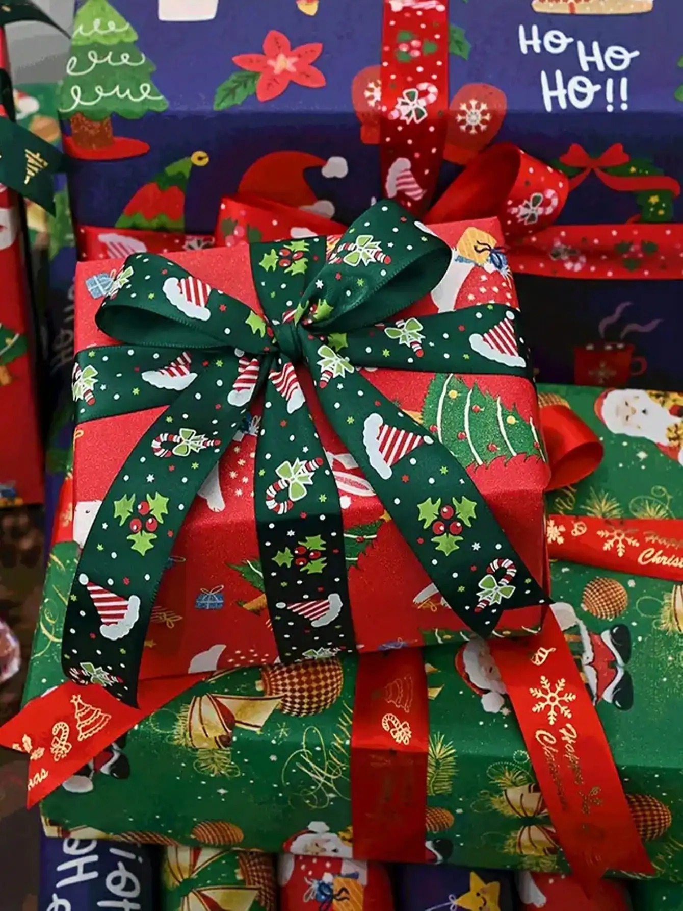 

1PC Premium Christmas Wrapping Paper Roll (32.8ft), Red/Green/Blue Festive Gift Wrap for Holiday Decor