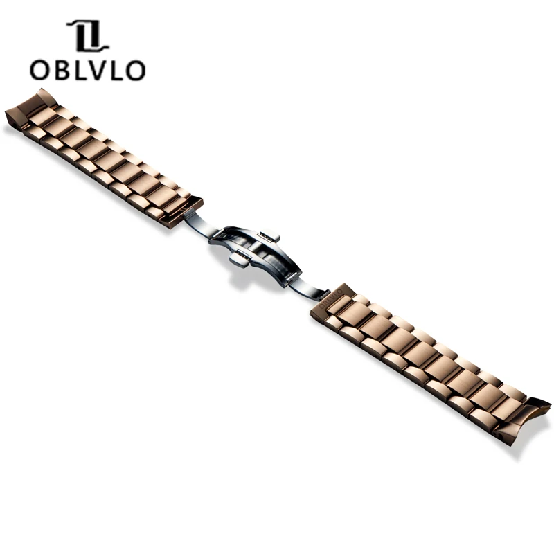 OBLVLO High Quality 22mm Stainless Steel Butterfly Clasp Watchband Watch Bracelet for Men Mechanical Watches