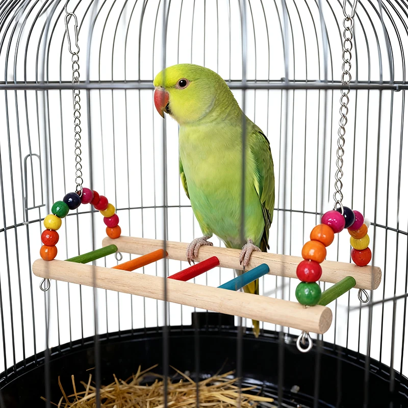 Mehrfarbige hängende Kletterleiter aus Holz, Spielzeug, Kauspielzeug, Leitern, bunte Stegschaukeln für Vögel, Papageien, Sittiche, Nymphensittiche, Wellensittiche