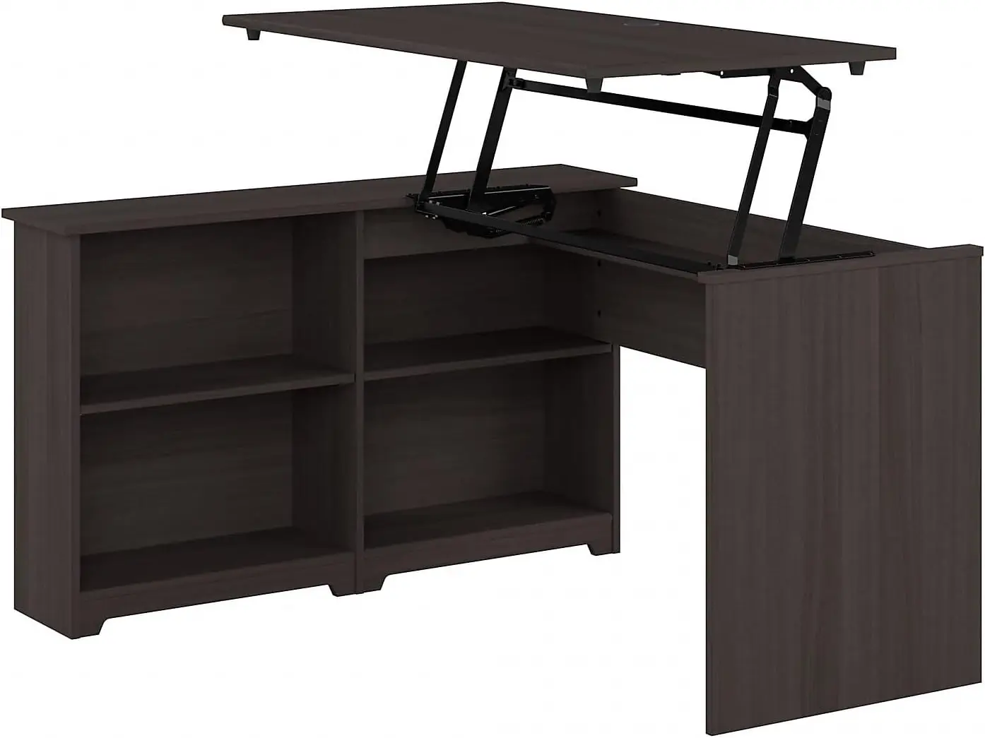 Bush Furniture Cabot 52W 3 Position Sit To Stand Corner Desk With Shelves In Heather Gray