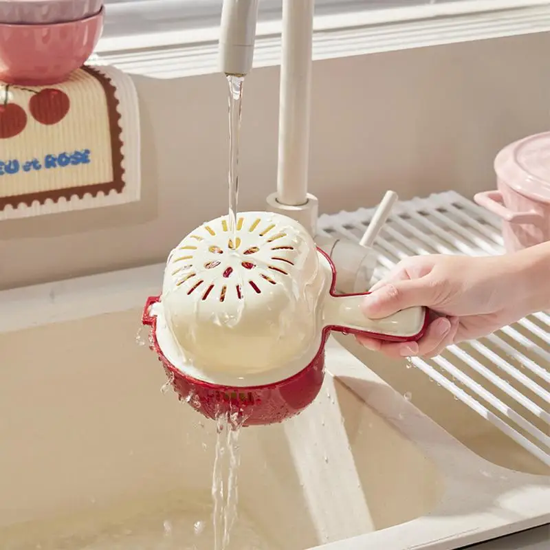 Kitchen Draining Basket Double Layer Food Fruit Washing Sink Strainer Basket Convenient 2 In 1 Sink Colander Strainer Basket For
