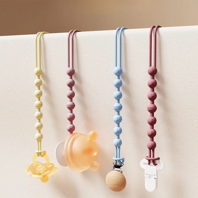 

Silicone/wood Bead Pacifier Clip Dummy Chain Holder Newborn Soother Chains Nipple Holder for Babies Teething Toy Baby Care Tools